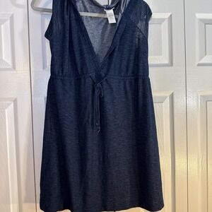 Dotti Swim Cover Up Navy Solid Short‎ Sleeve Hoodie Dress Women's Size Large